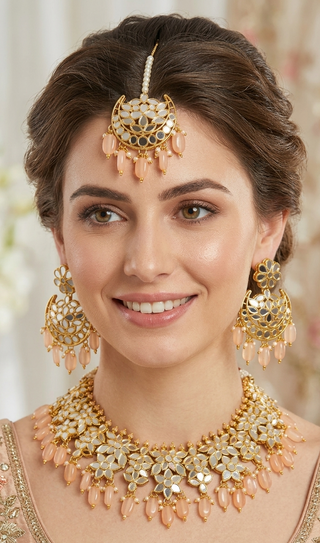 RAHA Traditional Glass Necklace Set - Peach