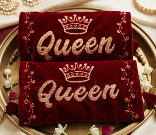 Velvet 'Queen' Bridal Choora Covers – Luxury Maroon Embroidered Bangle Sleeves for Brides