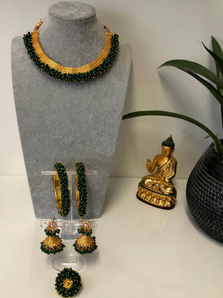 RANG-DE Pearl Necklace Set (Necklace Earrings) - Emerald Green - Necklace Set