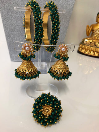 RANG-DE Pearl Necklace Set (Necklace Earrings) - Emerald Green - Necklace Set