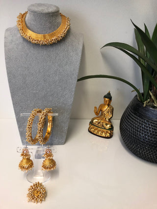 RANG-DE Pearl Necklace Set (Necklace Earrings) - Golden - Necklace Set
