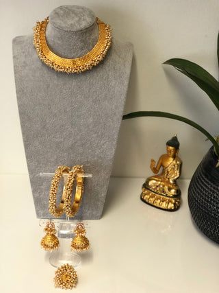 RANG-DE Pearl Necklace Set (Necklace Earrings) - Golden - Necklace Set