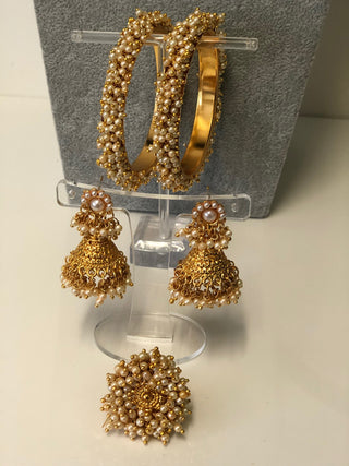RANG-DE Pearl Necklace Set (Necklace Earrings) - Golden - Necklace Set