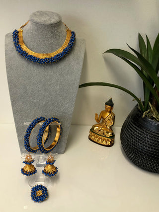 RANG-DE Pearl Necklace Set (Necklace Earrings) - Blue - Necklace Set