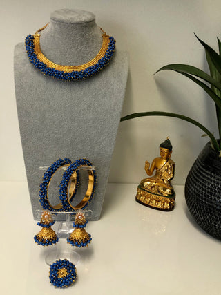RANG-DE Pearl Necklace Set (Necklace Earrings) - Blue - Necklace Set