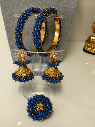 RANG-DE Pearl Necklace Set (Necklace Earrings) - Blue - Necklace Set