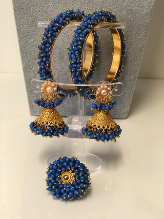 RANG-DE Pearl Necklace Set (Necklace Earrings) - Blue - Necklace Set