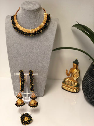 RANG-DE Pearl Necklace Set (Necklace Earrings) - Black - Necklace Set