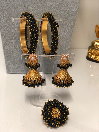 RANG-DE Pearl Necklace Set (Necklace Earrings) - Black - Necklace Set