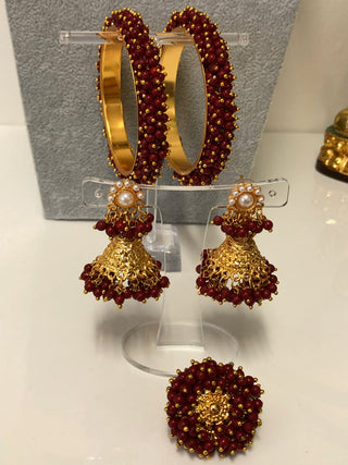 RANG-DE Pearl Necklace Set (Necklace Earrings) - Maroon - Necklace Set