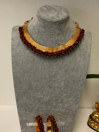 RANG-DE Pearl Necklace Set (Necklace Earrings) - Maroon - Necklace Set