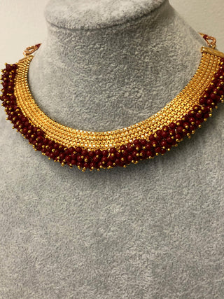 RANG-DE Pearl Necklace Set (Necklace Earrings) - Maroon - Necklace Set