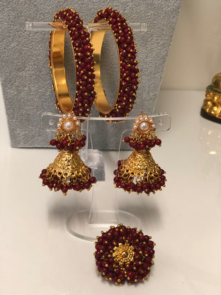 RANG-DE Pearl Necklace Set (Necklace Earrings) - Maroon - Necklace Set