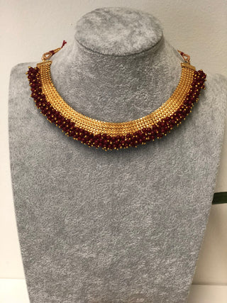 RANG-DE Pearl Necklace Set (Necklace Earrings) - Maroon - Necklace Set