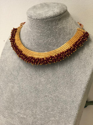 RANG-DE Pearl Necklace Set (Necklace Earrings) - Maroon - Necklace Set