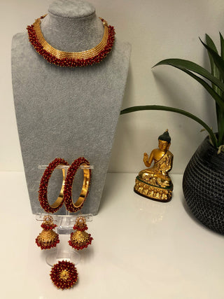 RANG-DE Pearl Necklace Set (Necklace Earrings) - Maroon - Necklace Set
