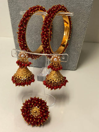 RANG-DE Pearl Necklace Set (Necklace Earrings) - Maroon - Necklace Set