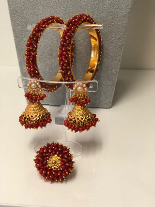 RANG-DE Pearl Necklace Set (Necklace Earrings) - Maroon - Necklace Set