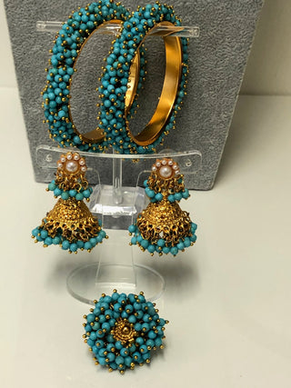 RANG-DE Pearl Necklace Set (Necklace Earrings) - Turquoise - Necklace Set