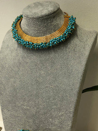 RANG-DE Pearl Necklace Set (Necklace Earrings) - Turquoise - Necklace Set