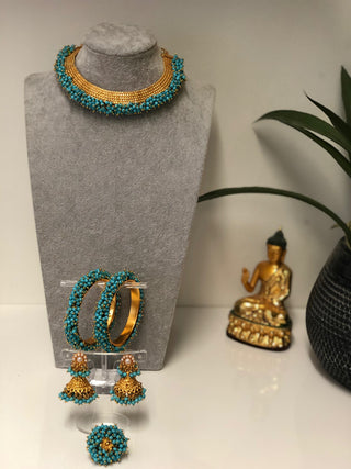 RANG-DE Pearl Necklace Set (Necklace Earrings) - Turquoise - Necklace Set