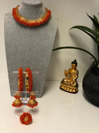 RANG-DE Pearl Necklace Set (Necklace Earrings) - Dark Orange - Necklace Set