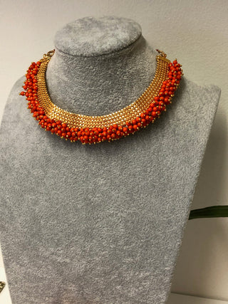 RANG-DE Pearl Necklace Set (Necklace Earrings) - Dark Orange - Necklace Set