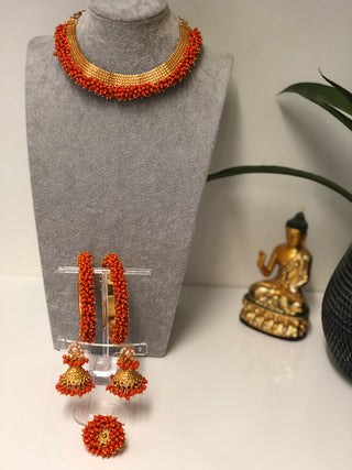 RANG-DE Pearl Necklace Set (Necklace Earrings) - Dark Orange - Necklace Set