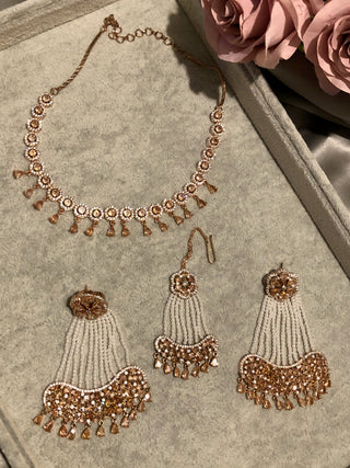 American Diamond Style Necklace Set - Rose Gold - Necklace Set