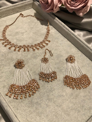 American Diamond Style Necklace Set - Rose Gold - Necklace Set