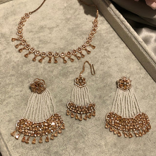American Diamond Style Necklace Set - Rose Gold - Necklace Set