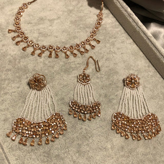 American Diamond Style Necklace Set - Rose Gold - Necklace Set