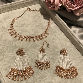 American Diamond Style Necklace Set - Rose Gold - Necklace Set