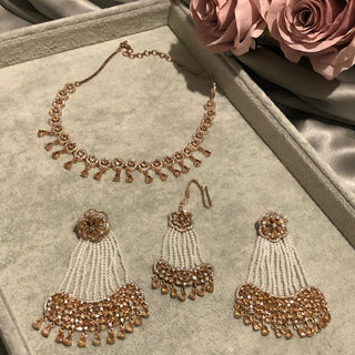 American Diamond Style Necklace Set - Rose Gold - Necklace Set