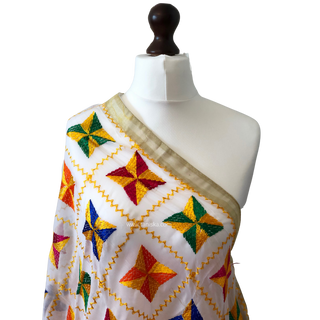 The White Star Bloom Phulkari Dupatta - Punjabi Phulkari Dupatta