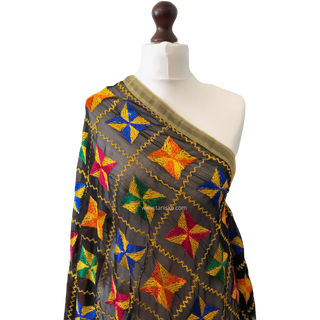 The Midnight Star Bloom Phulkari Dupatta - Punjabi Phulkari Dupatta