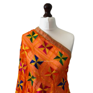 The Orange Star Bloom Phulkari Dupatta - Punjabi Phulkari Dupatta
