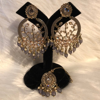 ALIA Designer Earring & Tikka Set - Grey