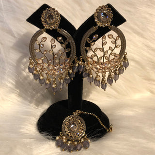 ALIA Designer Earring & Tikka Set - Grey