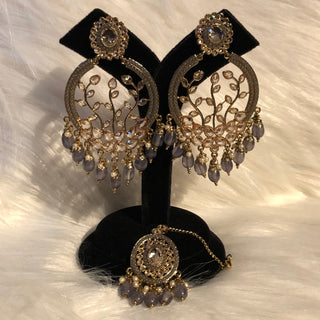 ALIA Designer Earring & Tikka Set - Grey