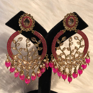ALIA Designer Earring & Tikka Set - Hot Pink