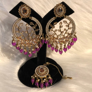 ALIA Designer Earring & Tikka Set - Purple
