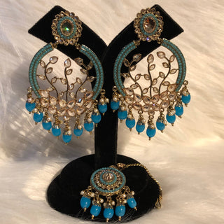ALIA Designer Earring & Tikka Set - Turquoise