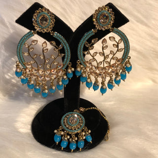ALIA Designer Earring & Tikka Set - Turquoise