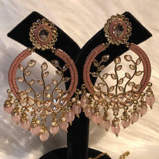ALIA Designer Earring & Tikka Set - Baby Pink