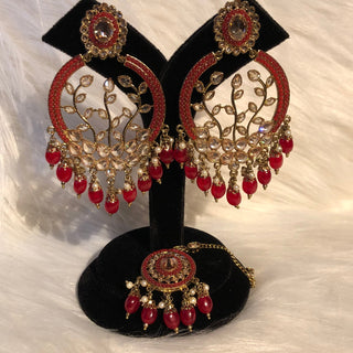 ALIA Designer Earring & Tikka Set - Ruby Red