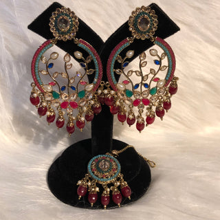 ALIA Designer Earring & Tikka Set - Multi