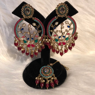 ALIA Designer Earring & Tikka Set - Multi