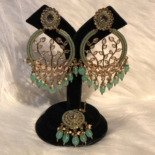 ALIA Designer Earring & Tikka Set - Mint