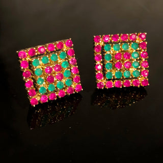 American Diamond Style Earring & Tikka Set - Multi Studs